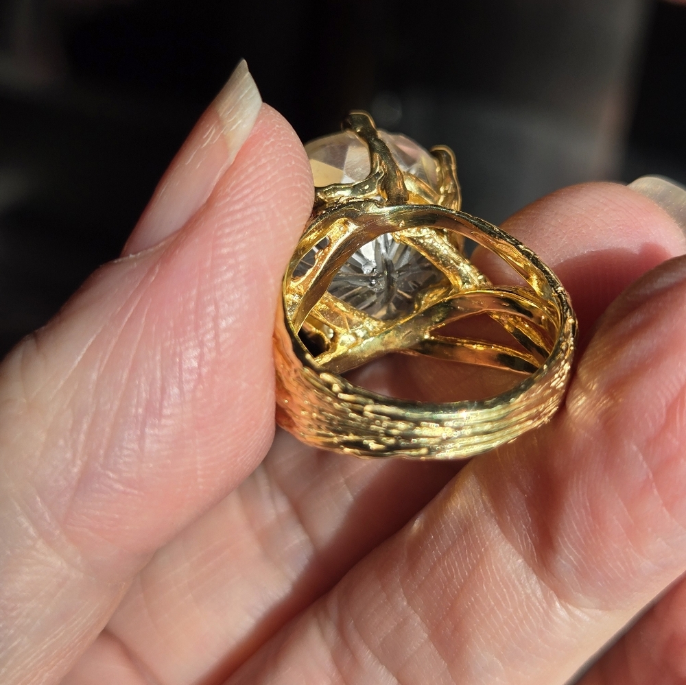 Quartz 12k cherry blossom round HUGE ring sz7 - Picture 3 of 9